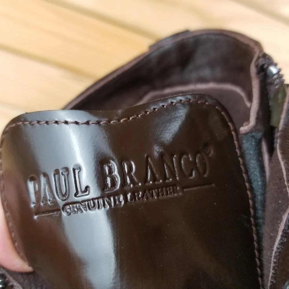Men's 8M 100% Genuine Leather Brown Ankle Boots by Paul Branco Side Zip Lace-up